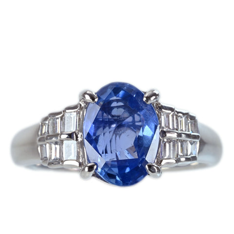 【中古】PT900 SAPPHIRE非加熱サファイアリング S2.823ct D0.33ct ソーティング 7.1g ＃16