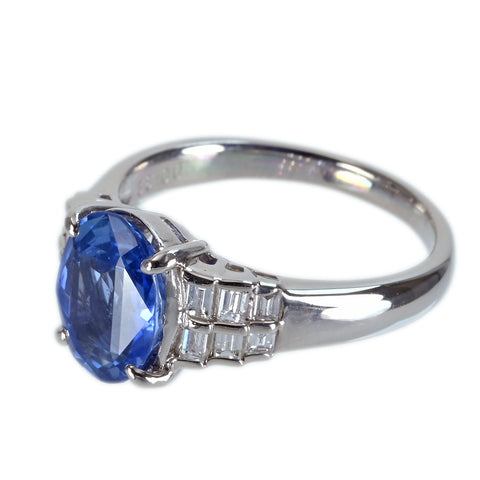 【中古】PT900 SAPPHIRE非加熱サファイアリング S2.823ct D0.33ct ソーティング 7.1g ＃16