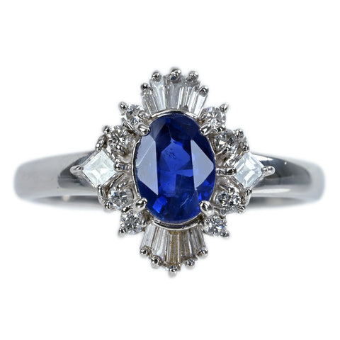 【中古】PT900 SAPPHIRE非加熱サファイアリング S1.118ct D0.41ct 日宝協ｿ 6.0g #17
