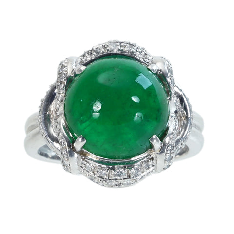 【中古】PT900 EMERALDカボッションカットエメラルドリング E6.04ct D0.30ct 11.0g #11