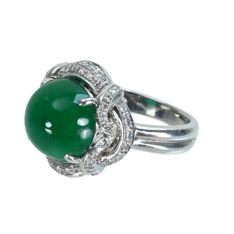 【中古】PT900 EMERALDカボッションカットエメラルドリング E6.04ct D0.30ct 11.0g #11
