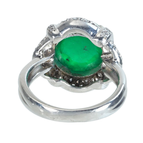 【中古】PT900 EMERALDカボッションカットエメラルドリング E6.04ct D0.30ct 11.0g #11