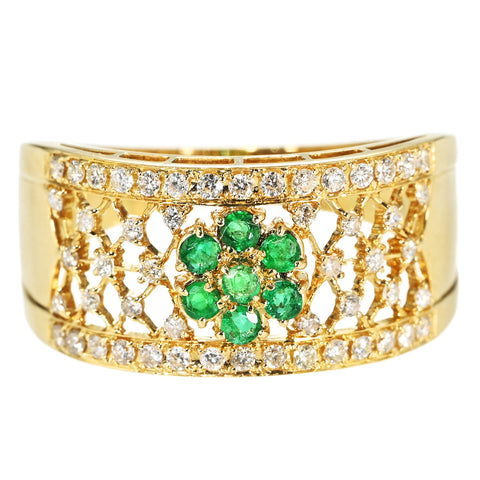 【中古】K18YG EMERALD/DIAMONDS RING エメラルド/ダイヤモンドリング E0.20ct D0.40ct 6.9g