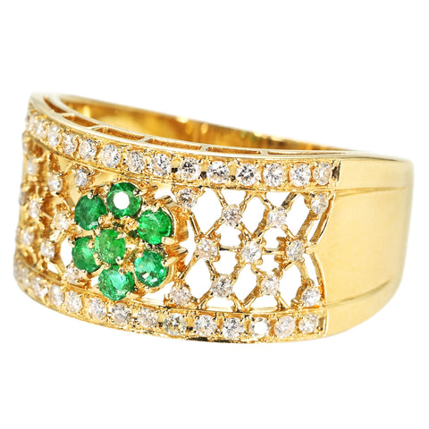 【中古】K18YG EMERALD/DIAMONDS RING エメラルド/ダイヤモンドリング E0.20ct D0.40ct 6.9g