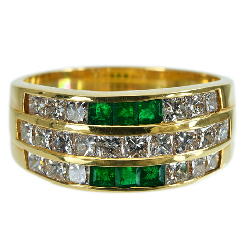 【中古】K18YG EMERALD RING エメラルドリング E0.38ct D1.41ct 5.8g #14
