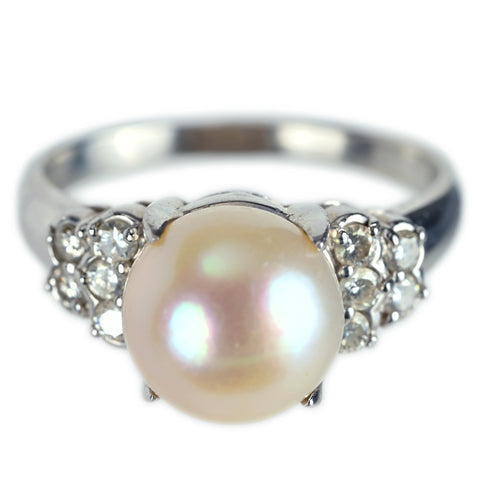 【中古】PT900 AKOYA PEARL アコヤパールリング 9.2mm D 0.26ct 6.2g #13.5