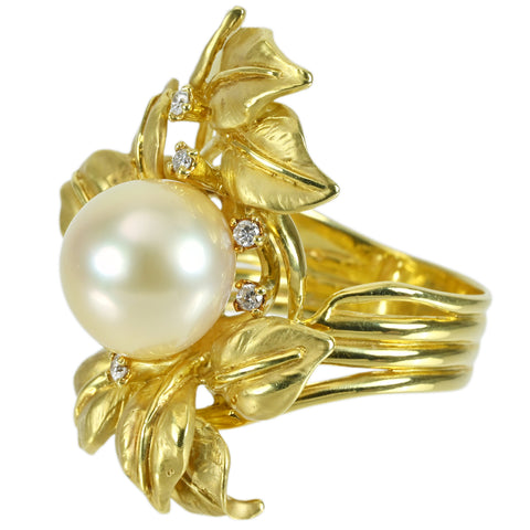 【中古】 K18YG GOLDEN PEARL RING 南洋ゴールデンパールリング P11.7mm D0.12ct 18.3g #19.5