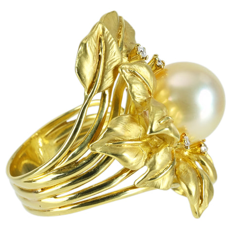 【中古】 K18YG GOLDEN PEARL RING 南洋ゴールデンパールリング P11.7mm D0.12ct 18.3g #19.5