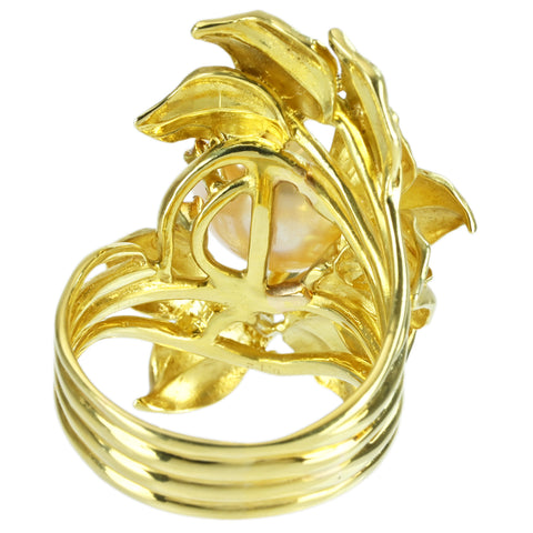 【中古】 K18YG GOLDEN PEARL RING 南洋ゴールデンパールリング P11.7mm D0.12ct 18.3g #19.5