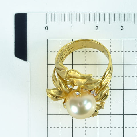 【中古】 K18YG GOLDEN PEARL RING 南洋ゴールデンパールリング P11.7mm D0.12ct 18.3g #19.5