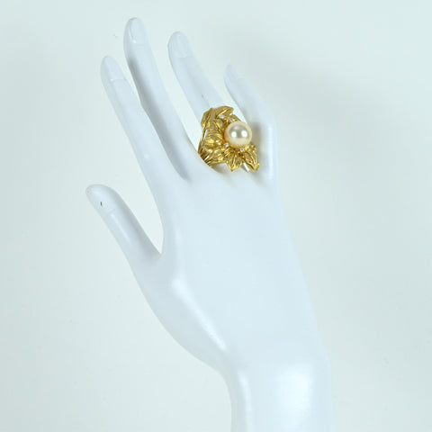 【中古】 K18YG GOLDEN PEARL RING 南洋ゴールデンパールリング P11.7mm D0.12ct 18.3g #19.5