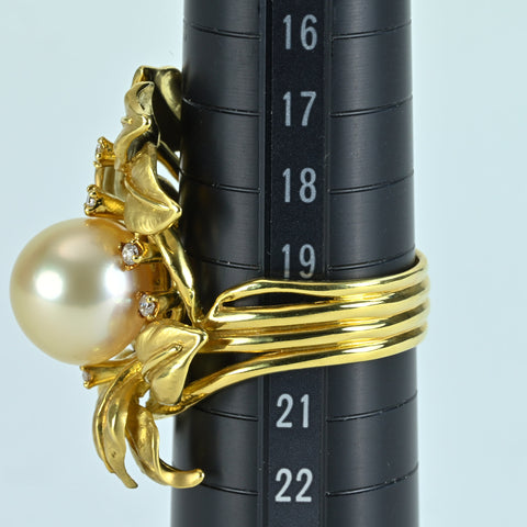 【中古】 K18YG GOLDEN PEARL RING 南洋ゴールデンパールリング P11.7mm D0.12ct 18.3g #19.5