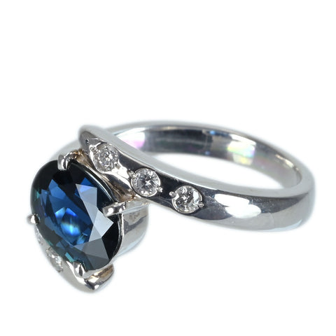 【中古】PT900 SAPPHIRE サファイアリング S1.57ct D0.15ct 6.6g #10