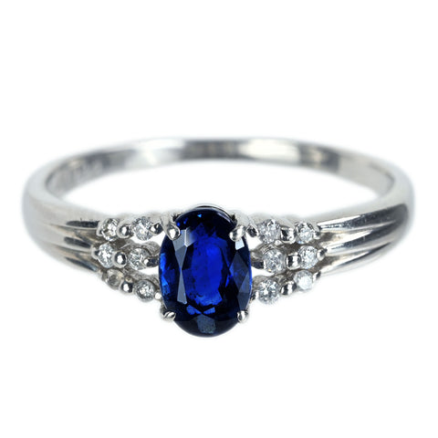 【中古】PT900 SAPPHIREサファイアリング S0.932ct D0.07ct 2.9g #13
