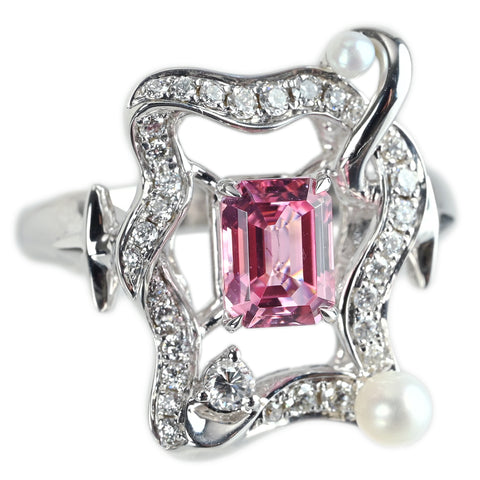【中古】K18WG IROISHI RING ピンクサファイアリング 1.050ct D0.34ct 7.3g #11