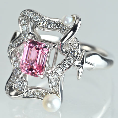 【中古】K18WG IROISHI RING ピンクサファイアリング 1.050ct D0.34ct 7.3g #11