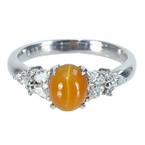 【中古】PT900 OPAL CAT'S EYE メキシコオパールキャッツアイリング OC1.10ct D0.33ct 鑑別書 5.1g # 12.5