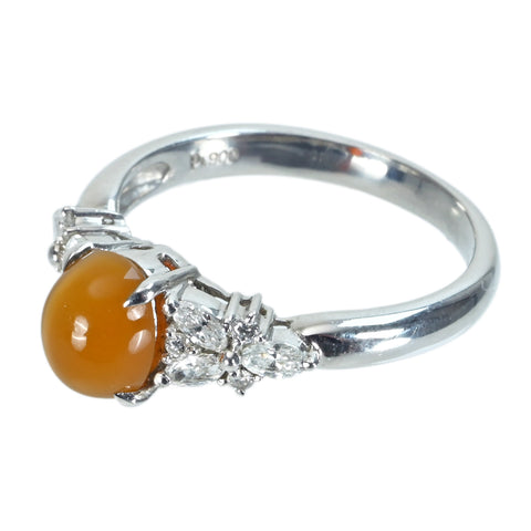 【中古】PT900 OPAL CAT'S EYE メキシコオパールキャッツアイリング OC1.10ct D0.33ct 鑑別書 5.1g # 12.5