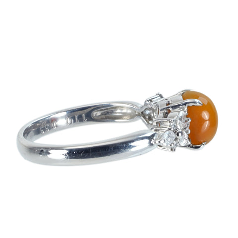 【中古】PT900 OPAL CAT'S EYE メキシコオパールキャッツアイリング OC1.10ct D0.33ct 鑑別書 5.1g # 12.5