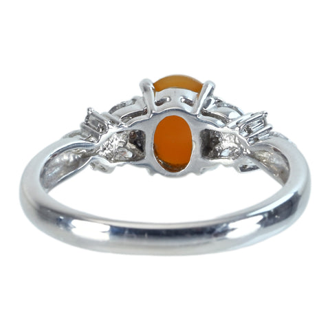 【中古】PT900 OPAL CAT'S EYE メキシコオパールキャッツアイリング OC1.10ct D0.33ct 鑑別書 5.1g # 12.5