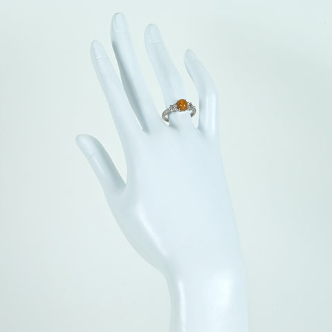 【中古】PT900 OPAL CAT'S EYE メキシコオパールキャッツアイリング OC1.10ct D0.33ct 鑑別書 5.1g # 12.5