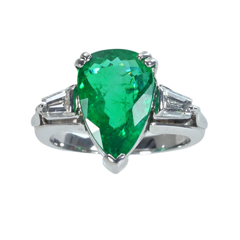【中古】PT900 EMERALDエメラルドリング E4.269ct D0.57ct 鑑別書 7.5g #13