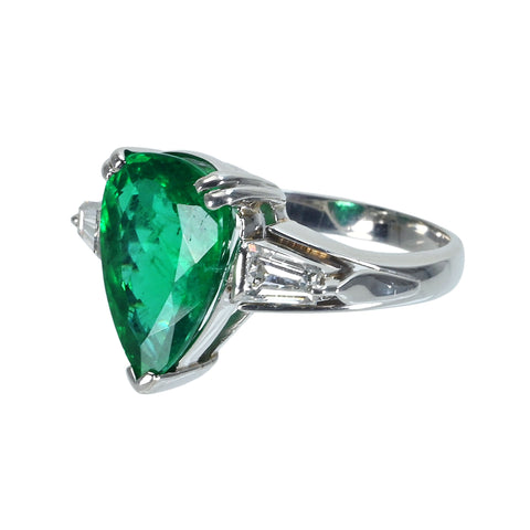 【中古】PT900 EMERALDエメラルドリング E4.269ct D0.57ct 鑑別書 7.5g #13
