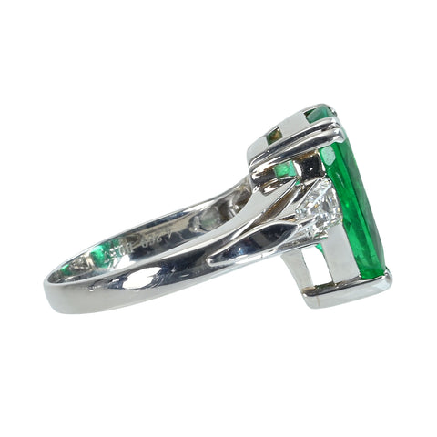 【中古】PT900 EMERALDエメラルドリング E4.269ct D0.57ct 鑑別書 7.5g #13