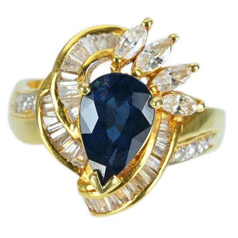 【中古】K18YG SAPPHIRE RING サファイアリング S3.13ct D0.95ct CGLソーティング 10.4g #19