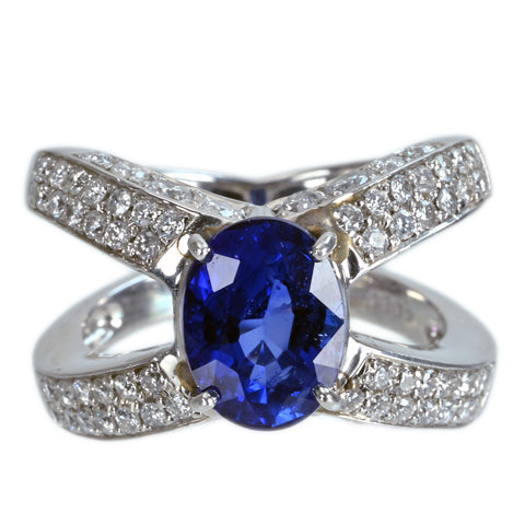 【中古】PT900 SAPPHIRE RING サファイアリング S4.08ct D1.524ct CGLソーティング 17.0g #14.5