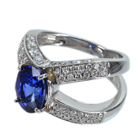 【中古】PT900 SAPPHIRE RING サファイアリング S4.08ct D1.524ct CGLソーティング 17.0g #14.5