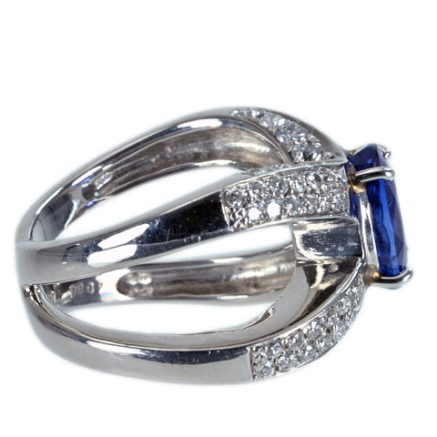 【中古】PT900 SAPPHIRE RING サファイアリング S4.08ct D1.524ct CGLソーティング 17.0g #14.5