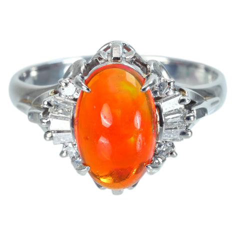 Pre-owned PT900 MEXICO OPAL Mexican Opal Ring, OP 1.59ct, D 0.22ct, 5.8g, #11 