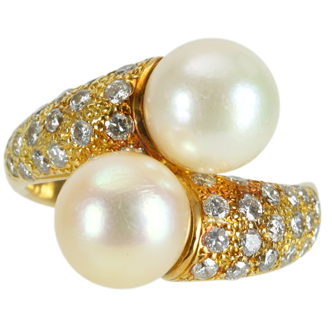 【中古】K18YG PEARL RING パールリング P9.2mm P9.2mm D 1.13ct 10.8g #16