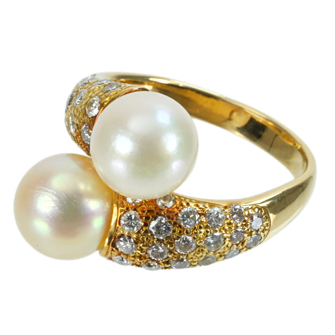 【中古】K18YG PEARL RING パールリング P9.2mm P9.2mm D 1.13ct 10.8g #16