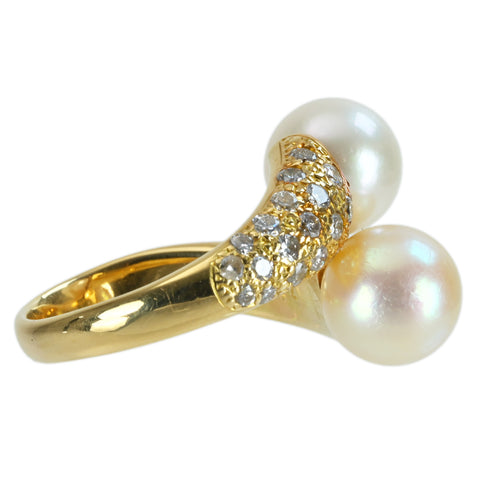【中古】K18YG PEARL RING パールリング P9.2mm P9.2mm D 1.13ct 10.8g #16