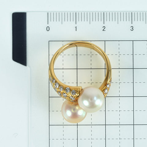 【中古】K18YG PEARL RING パールリング P9.2mm P9.2mm D 1.13ct 10.8g #16