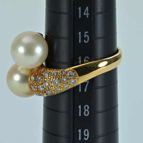 【中古】K18YG PEARL RING パールリング P9.2mm P9.2mm D 1.13ct 10.8g #16