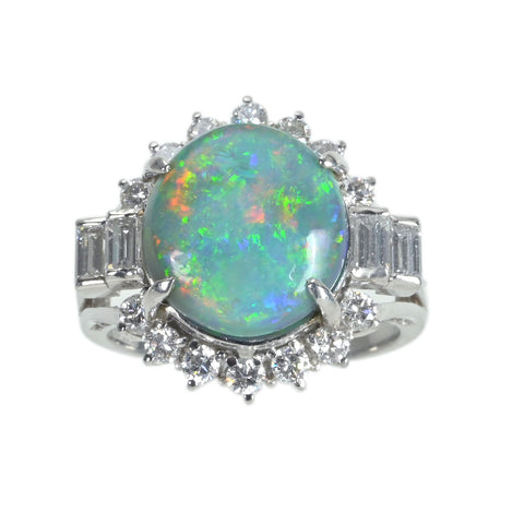 【中古】PT950 BLACK OPALブラックオパールリング BO4.57ct D2.74ct 9.5g #11.5