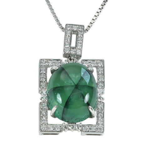 Pre-owned K18WG/PT900 EMERALD NECKLACE Trapiche emerald pendant necklace, E15.51ct, D0.44ct, Certificate of Authenticity, 14.5g 