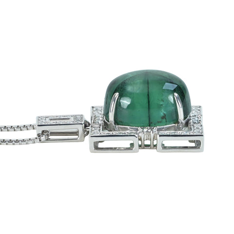 【中古】K18WG/PT900 EMERALD NECKLACEトラピッチェエメラルドペンダントネックレス E15.51ct D0.44ct 鑑別書14.5g