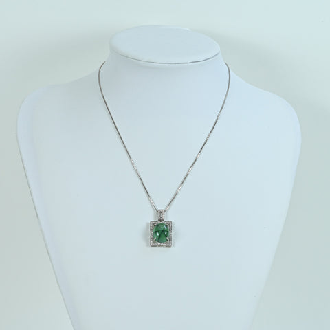 【中古】K18WG/PT900 EMERALD NECKLACEトラピッチェエメラルドペンダントネックレス E15.51ct D0.44ct 鑑別書14.5g
