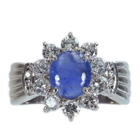 【中古】PT900 STAR SAPPHIRE RING スターサファイアリング SS1.81ct D1.21ct CGLソーティング 11.5g #14.5