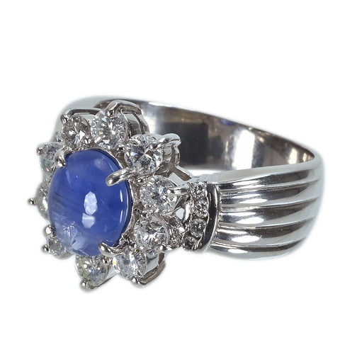 Pre-owned PT900 Star Sapphire Ring, 1.81ct Stone, 1.21ct Stone, CGL Sorting, 11.5g, #14.5 