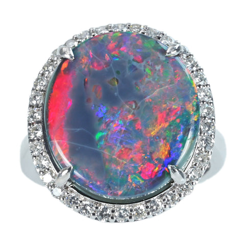 【中古】K18WG OPAL ブラックオパールリング BO7.89ct D0.47ct 6.7g #14.5