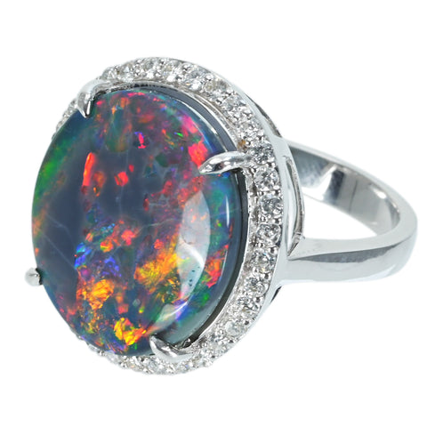 【中古】K18WG OPAL ブラックオパールリング BO7.89ct D0.47ct 6.7g #14.5