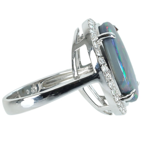 【中古】K18WG OPAL ブラックオパールリング BO7.89ct D0.47ct 6.7g #14.5