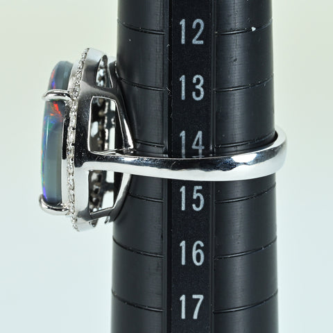 【中古】K18WG OPAL ブラックオパールリング BO7.89ct D0.47ct 6.7g #14.5