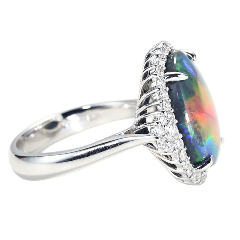 【中古】K18WG BLACK OPAL RING ブラックオパールリング BO6.60ct D0.58ct 7.4g #14.5