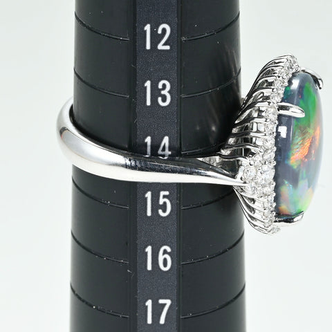 【中古】K18WG BLACK OPAL RING ブラックオパールリング BO6.60ct D0.58ct 7.4g #14.5